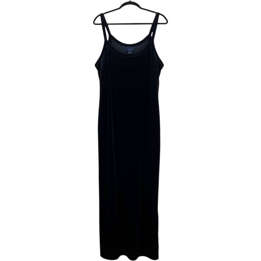 Venezia Black Velvet Maxi Dress Sleeveless Side Slits Plus Sz 18/20 Evening Gown